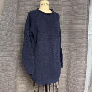 Big City 80’s Cotton Chunky Knit Navy Blue Sweater Dress Size Small
